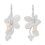 Pearl and quartz cluster earrings, 'Radiant Bouquet' - Pearl and Quartz Dangle Earrings
