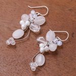 Pearl and quartz cluster earrings, 'Radiant Bouquet' - Pearl and Quartz Dangle Earrings