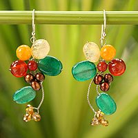 Cultured pearl and citrine cluster earrings, 'Radiant Bouquet' - Carnelian and Citrine Dangle Earrings