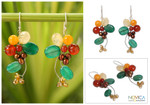 Cultured pearl and citrine cluster earrings, 'Radiant Bouquet' - Carnelian and Citrine Dangle Earrings