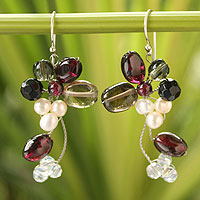 Cultured pearl and garnet cluster earrings, 'Radiant Bouquet'