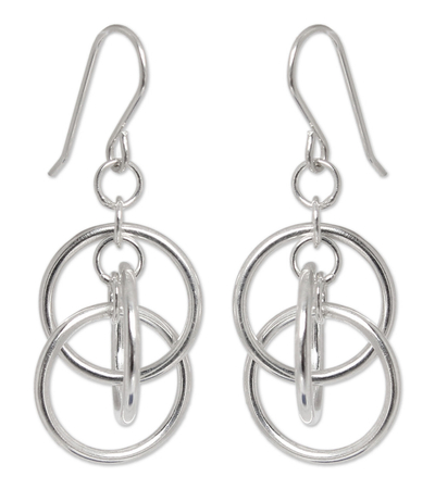 Sterling silver dangle earrings, 'Circle Game' - Modern Sterling Silver Dangle Earrings