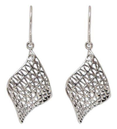 Sterling silver dangle earrings, 'Love Net' - Sterling silver dangle earrings