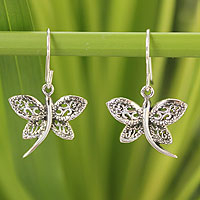 Sterling silver dangle earrings, 'Thai Butterflies' - Sterling silver dangle earrings