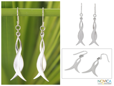 Sterling silver dangle earrings, 'Thai Breezes' - Fair Trade Sterling Silver Dangle Earrings