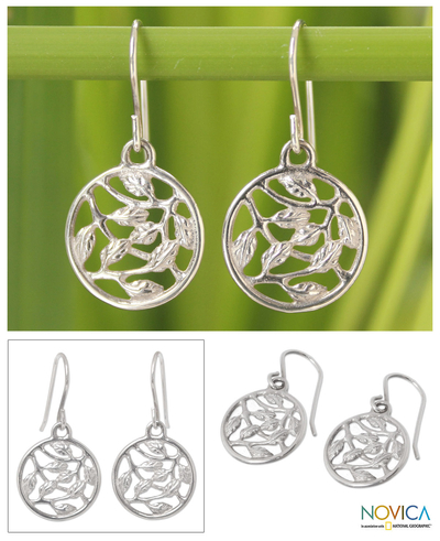 Sterling silver dangle earrings, 'Leafy Bower' - Hand Crafted Sterling Silver Dangle Earrings