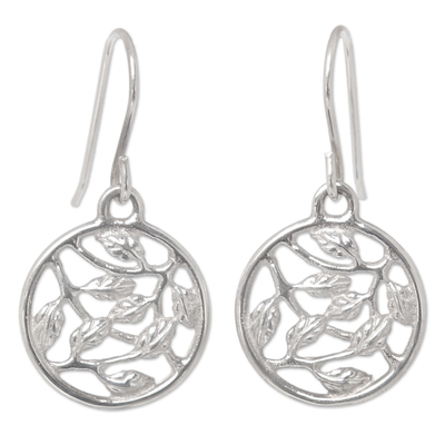 Sterling silver dangle earrings, 'Leafy Bower' - Hand Crafted Sterling Silver Dangle Earrings