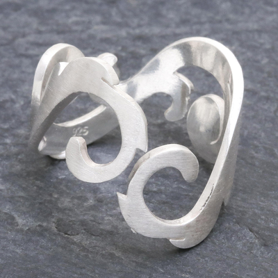 Sterling silver band ring, 'Sunlit Sea' - Artisan Crafted Sterling Silver Band Ring