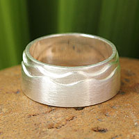 Sterling silver band ring, 'Moonlit Waves' - Handcrafted Sterling Silver Band Ring