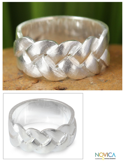 Sterling silver band ring, 'Contrasts' - Unique Modern Sterling Silver Band Ring