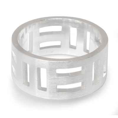 Sterling silver band ring, 'Symmetrical Mystique' - Modern Sterling Silver Band Ring