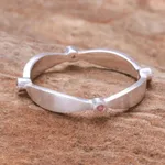 Pink tourmaline band ring, 'Corona Rose' - Sterling Silver Tourmaline Band Ring