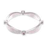 Pink tourmaline band ring, 'Corona Rose' - Sterling Silver Tourmaline Band Ring