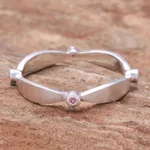 Pink tourmaline band ring, 'Corona Rose' - Sterling Silver Tourmaline Band Ring