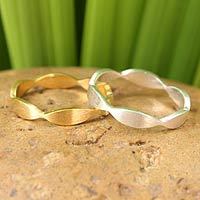 Anillos apilables de plata vermeil de oro, 'Soul Mates' (par) - Anillo de banda vermeil y plata de ley elaborado artesanalmente (par)