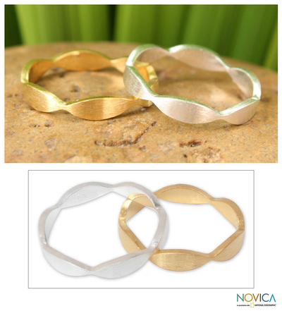 Gold vermeil silver stacking rings, 'Soul Mates' (pair) - Artisan Crafted Sterling Silver and Vermeil Band Ring (Pair)