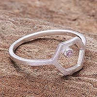 Anillo de piedra única de turmalina, 'Honey Rose' - Anillo de plata de ley y turmalina hecho a mano