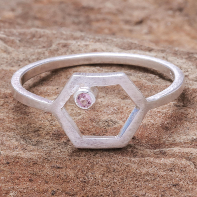 Tourmaline single stone ring, 'Honey Rose' - Hand Made Sterling Silver and Tourmaline Ring