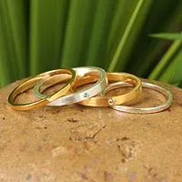 Gold vermeil gemstone stacking rings, 'Thai Spark' (set of 4) - Stacking Artisan Made Ring Set in gold Vermeil