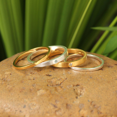 Gold vermeil gemstone stacking rings, 'Thai Spark' (set of 4) - Gold Vermeil Gemstone Stacking Rings (Set of 4)