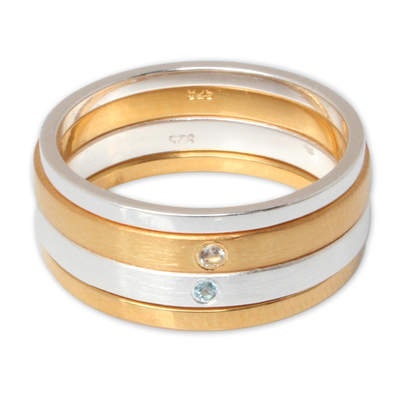 Gold vermeil gemstone stacking rings, 'Thai Spark' (set of 4) - Gold Vermeil Gemstone Stacking Rings (Set of 4)