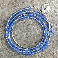 Pulsera envolvente de calcedonia y plata, 'Universal Harmony' - Pulsera envolvente única de calcedonia y plata