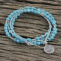 Pulsera envolvente con cuentas, 'Turquoise Universal Harmony' - Pulsera envolvente con cuentas