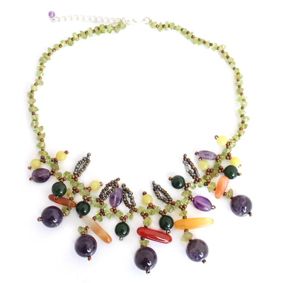 Amethyst and peridot beaded necklace