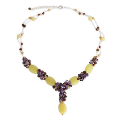 Serpentine and amethyst beaded necklace, 'Cool Beauty' - Beaded Multigem Serpentine Necklace from Thailand