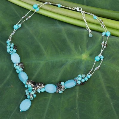 Gemstone beaded necklace, 'Peaceful Sky' - Handmade Beaded Quartz Necklace