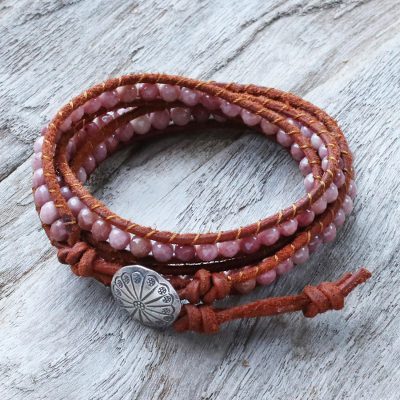 Rhodonite wrap bracelet, 'Pink Adventure' - Rhodonite wrap bracelet