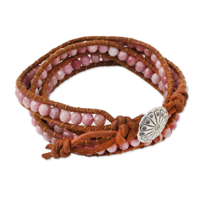 Rhodonite wrap bracelet, 'Pink Adventure' - Rhodonite wrap bracelet