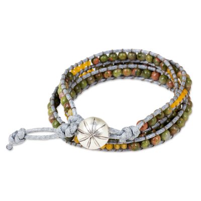 Unakite wrap bracelet, 'Jungle Adventure' - Unakite wrap bracelet
