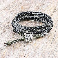 Onyx and labradorite wrap bracelet, 'Magical'