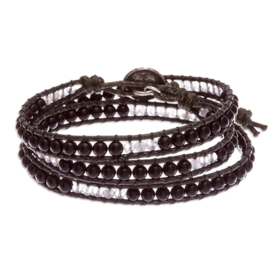 Onyx and labradorite wrap bracelet, 'Magical' - Onyx and labradorite wrap bracelet