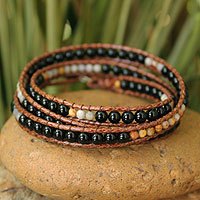 Onyx wrap bracelet, 'Eclipse Shadows'