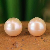 Cultured pearl button earrings, 'Dawn Serenade'