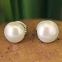 Cultured pearl stud earrings, 'Cloud Serenade'