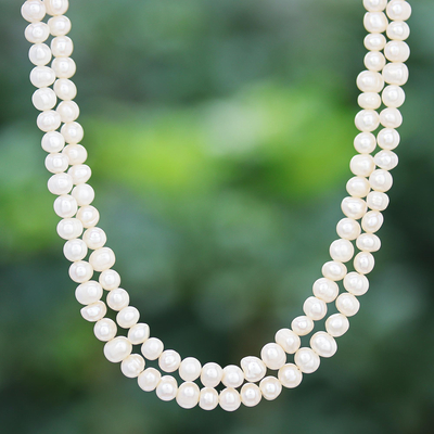 Cultured pearl strand necklace, Snowflake Halo