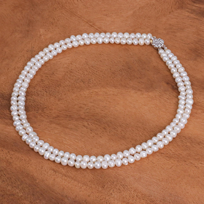 Cultured pearl strand necklace, 'Snowflake Halo' - Pearl Strand Necklace