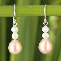 Cultured pearl dangle earrings, Sweet Peach Glamour