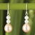 Cultured pearl dangle earrings, 'Sweet Peach Glamour' - Handcrafted Pearl Earrings thumbail
