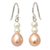 Cultured pearl dangle earrings, 'Sweet Peach Glamour' - Handcrafted Pearl Earrings thumbail