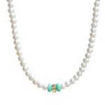 Cultured pearl and amazonite strand necklace, 'Lovely Lady' - Pearl and Amazonite Necklace