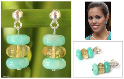 Amazonite and citrine dangle earrings, 'Lovely Lady' - Amazonite and Citrine Dangle Earrings