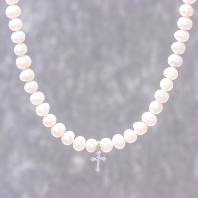 Cultured pearl strand necklace, 'Spirit of Faith' - Pearl Strand Necklace