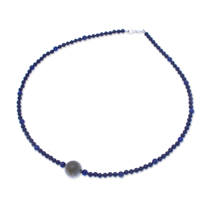 Onyx and sodalite beaded necklace, 'Neptune's Queen' - Handmade Onyx Necklace