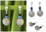 Labradorite and onyx dangle earrings, 'Neptune's Queen' - Labradorite and onyx dangle earrings