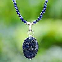 Lapis lazuli pendant necklace, 'Blue Lady' - Elegant Lapis Lazuli Necklace