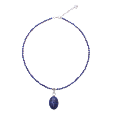Curated gift set, 'Love that Blue' - Lapis Lazuli Necklace Cotton Bag Silk Scarf Curated Gift Set